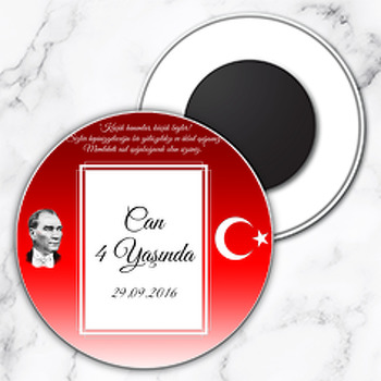 Atatürk ve Bayrak Temalı Daire Plastik Magnet