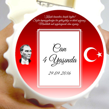 Atatürk ve Bayrak Temalı Kapak Şekilli Magnet Açacak