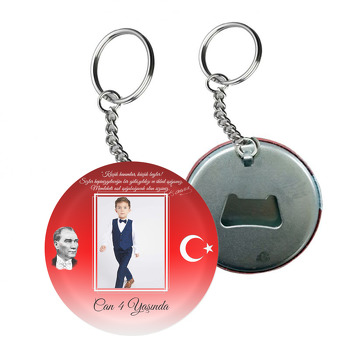 Atatürk ve Bayrak Temalı Resimli Arkası Açacak Anahtarlık