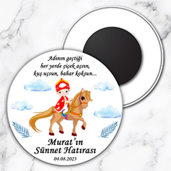 Atlı Sünnet Çocuğu ile Bulutlar Temalı Daire Plastik Magnet