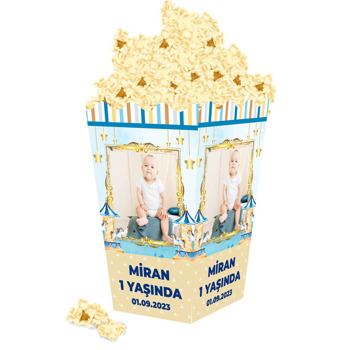 Atlıkarınca Mavi Krem Fon Temalı Popcorn Kutusu