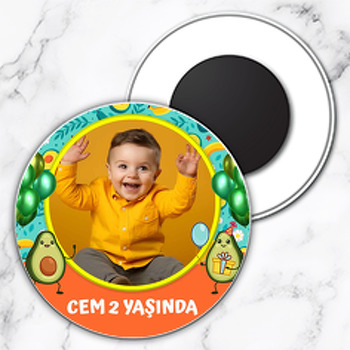 Avokado Temalı Resimli Daire Plastik Magnet