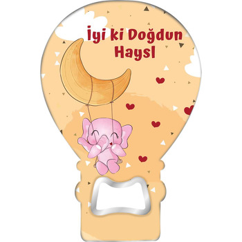 Ay ile Pembe Fil Sarı Fon Temalı Balon Magnet Açacak