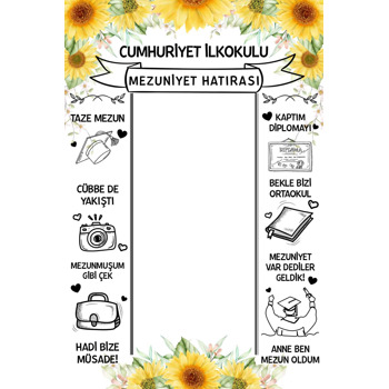Ayçiçekleri ile İlkokul Mezuniyet Hatırası Temalı Afiş