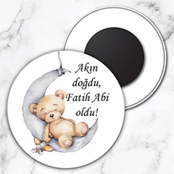 Ayda Uyuyan Ayıcık ve Uçağı Temalı Daire Plastik Magnet