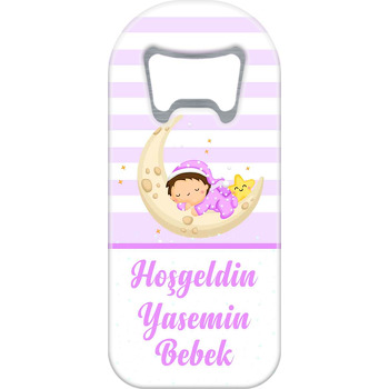 Ayda Uyuyan Bebek ile Mor Çizgili Fon Temalı Uzun Magnet Açacak