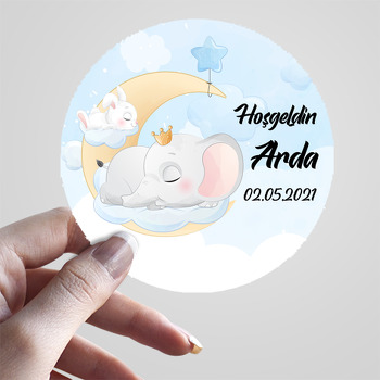 Ayda Uyuyan Fil ile Mavi Fon Temalı Sticker