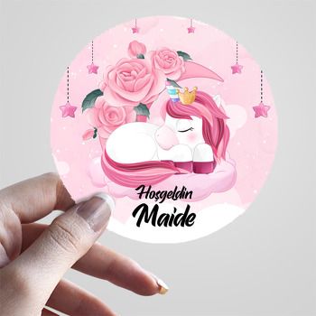 Ayda Uyuyan Pembe Unicorn Temalı Sticker