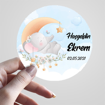 Ayda Uyuyan Sevimli Fil Temalı Sticker