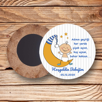 Aydede ile Erkek Bebek Temalı Daire Ahşap Magnet