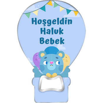 Ayı ile Flamalar Mavi Fon Temalı Balon Magnet Açacak