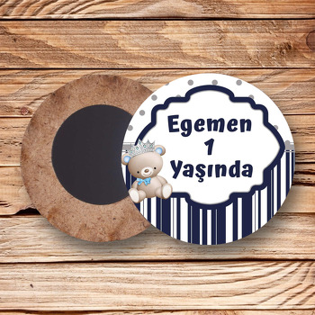 Ayıcık Erkek Temalı Ahşap Daire Magnet