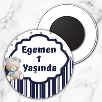 Ayıcık Erkek Temalı Daire Plastik Magnet