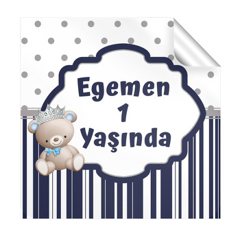 Ayıcık Erkek Temalı Kare Etiket