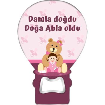 Ayıcık ile Kız ve Pembe Emzikli Fon Temalı Balon Magnet Açacak