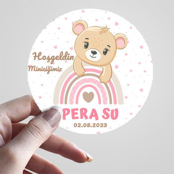 Ayıcık ile Pembe Gökkuşağı Temalı Sticker