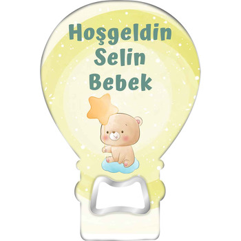 Ayıcık ile Yıldız Balon Sarı Fon Temalı Balon Magnet Açacak