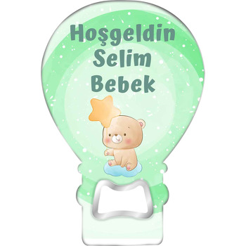 Ayıcık ile Yıldız Balon Yeşil Fon Temalı Balon Magnet Açacak