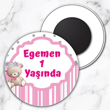 Ayıcık Kız Temalı Daire Plastik Magnet