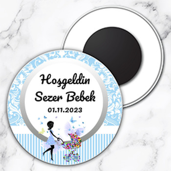 Baby Shower Erkek Bebek Temalı Daire Plastik Hoşgeldin Bebek Magnet