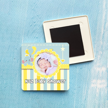 Baby Shower Fil Temalı Doğum Günü Plastik Kare Magnet