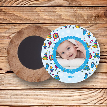 Baby Toy  Temalı Resimli Ahşap Daire Magnet