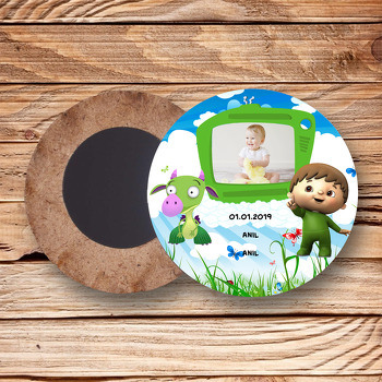 Baby Tv  Temalı Resimli Ahşap Daire Magnet