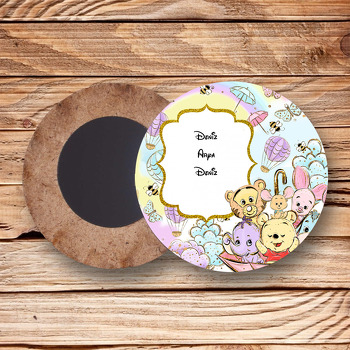 Baby Winnie The Pooh Temalı Ahşap Daire Magnet