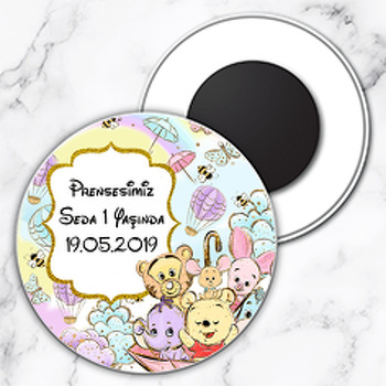 Baby Winnie The Pooh Temalı Daire Plastik Hediyelik Magnet