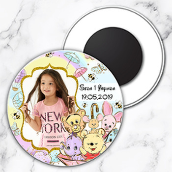 Baby Winnie The Pooh Temalı Resimli Daire Plastik Magnet