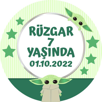 Baby Yoda Yeşil Fon Temalı Akrilik Daire Magnet