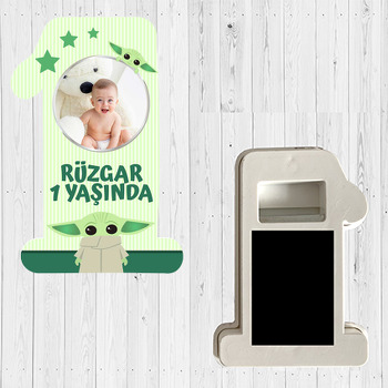 Baby Yoda Yeşil Fon Temalı Doğum Günü Magnet Açacak