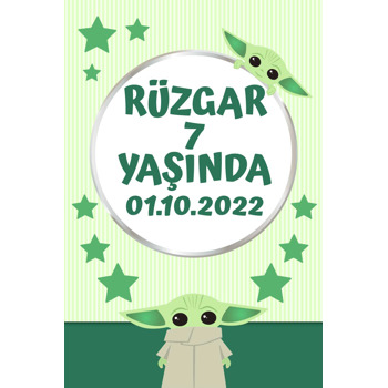 Baby Yoda Yeşil Fon Temalı Doğum Günü Magnet