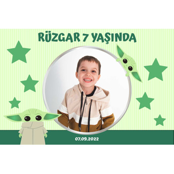 Baby Yoda Yeşil Fon Temalı Doğum Günü Magnet