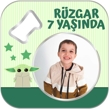 Baby Yoda Yeşil Fon Temalı Kare Magnet Açacak