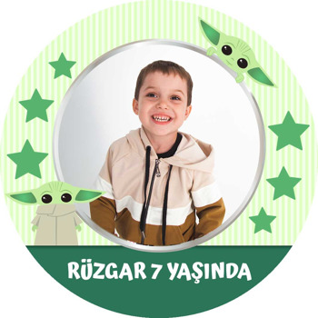 Baby Yoda Yeşil Fon Temalı Resimli Sticker