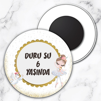 Balerin ve Kuğu  Temalı Daire Plastik Magnet