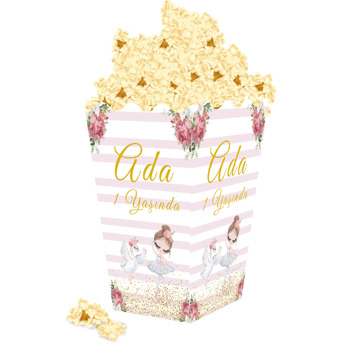 Balerin ve Kuğu Temalı Doğum Günü Popcorn Kutusu