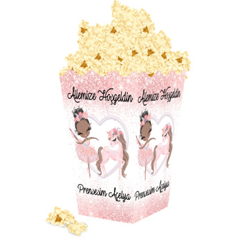 Balerin Ve Pembe Unicorn Temalı Popcorn Kutusu