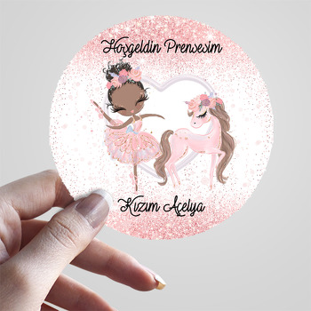 Balerin Ve Pembe Unicorn Temalı Sticker