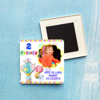 Balonlar ve Hayvanlar Temalı Plastik Kare Magnet