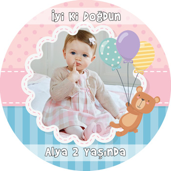 Balonlu Ayıcık Temalı Resimli Sticker