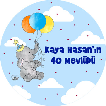 Balonlu Fil ile Kalpli Balonlar Temalı Sticker