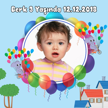 Balonlu Fil Temalı Kare Parti Afiş