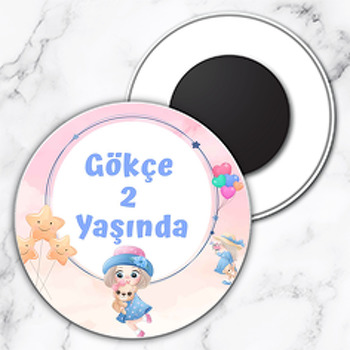 Balonlu Kız Çocuk Temalı Daire Plastik Magnet