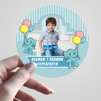 Balonlu Mavi Fil Temalı Resimli Sticker