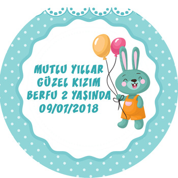 Balonlu Mavi Tavşan Temalı Sticker