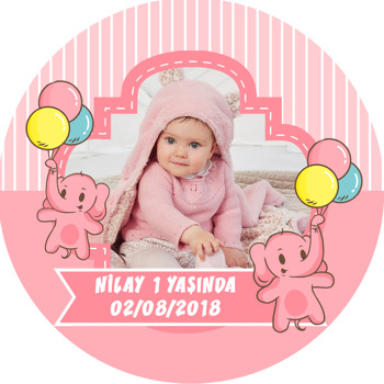 Balonlu Pembe Fil Temalı Resimli Sticker