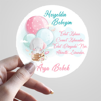 Balonlu Sevimli Fil Temalı Sticker