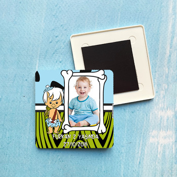 Bambam Temalı Kare Plastik Kare Magnet